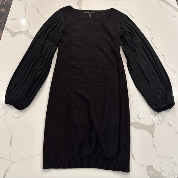 White House Black Market Women Pleated Sleeve Sweater Dress Sz XS Textured Puff - Picture 11 of 15